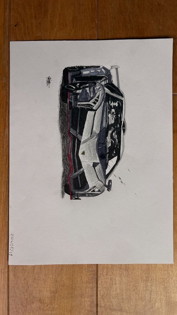 Lamborghini side profile — colored pencil and ink